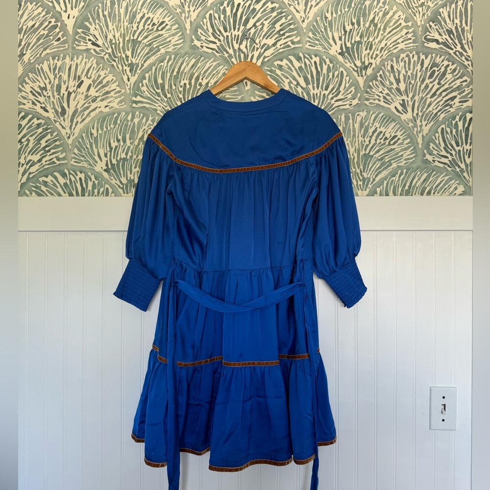 NWT Alden Adair Size S Royal Blue Polyester Half Button Tiered Long Sleeve Dress - Picture 5 of 6